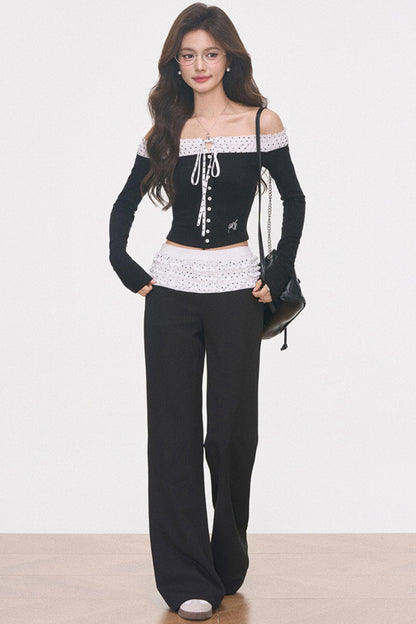 Knitted Patchwork Polka Dot Top Set-Up