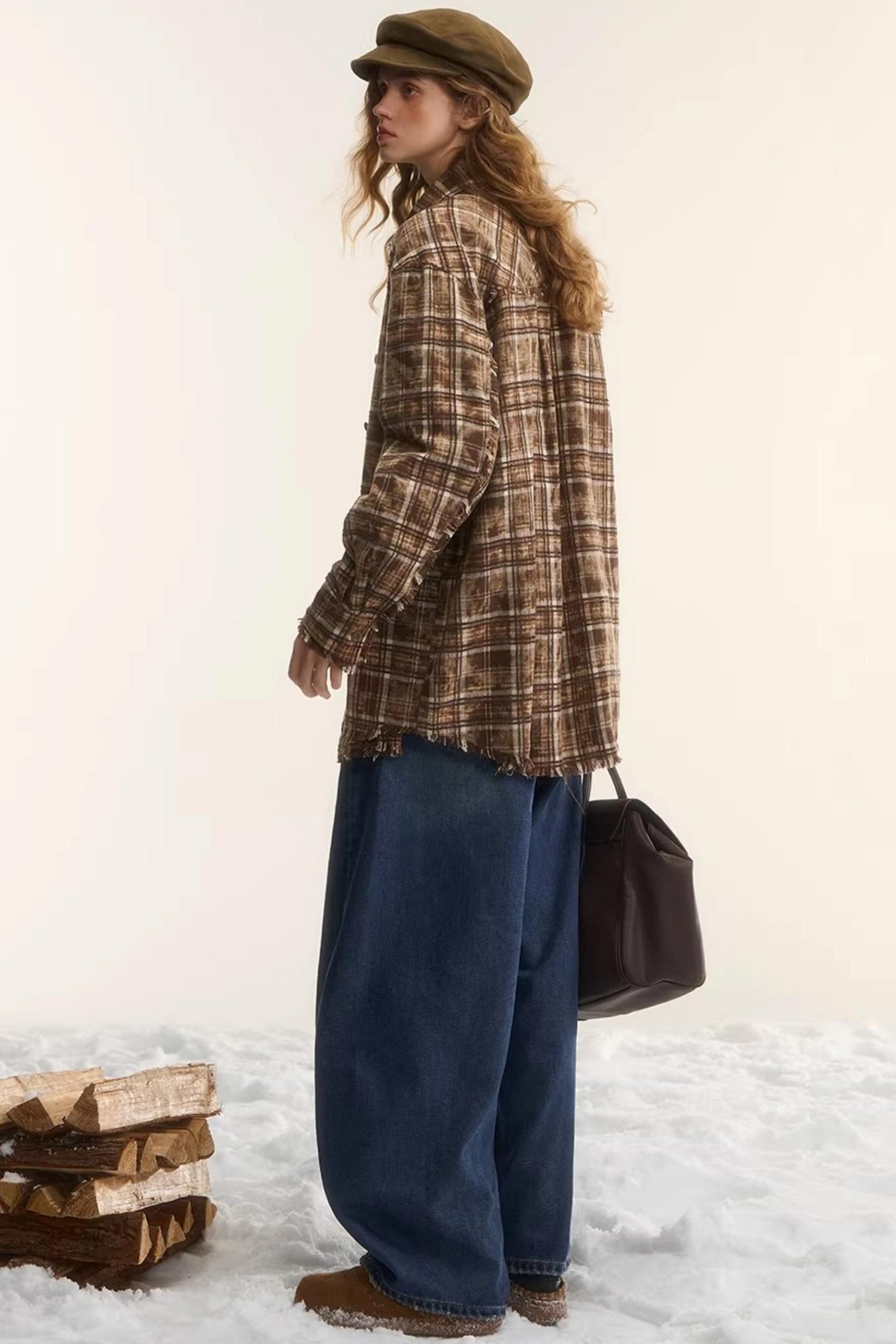 Lace-Trimmed Plaid Shirt