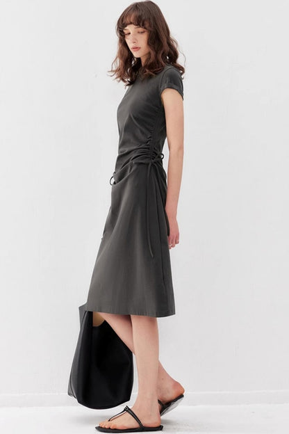 Drawstring Waist Slim Midi Dress