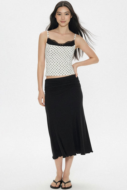 Pleated Waistband Mid-Length Skirt