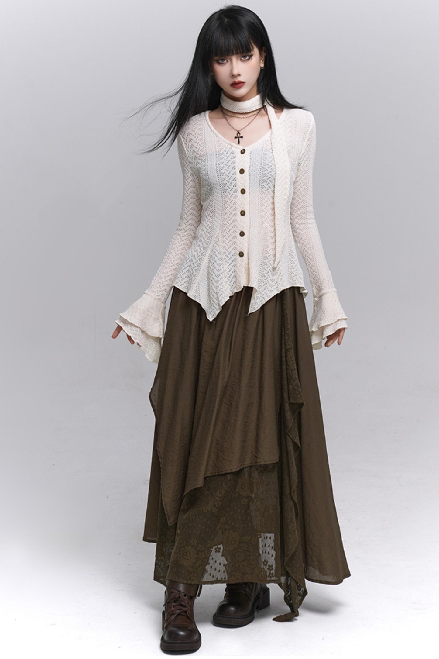 Artistic Brown Long Skirt