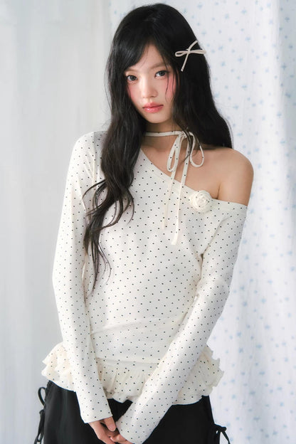 Polka Dot Lace Off-Shoulder Blouse