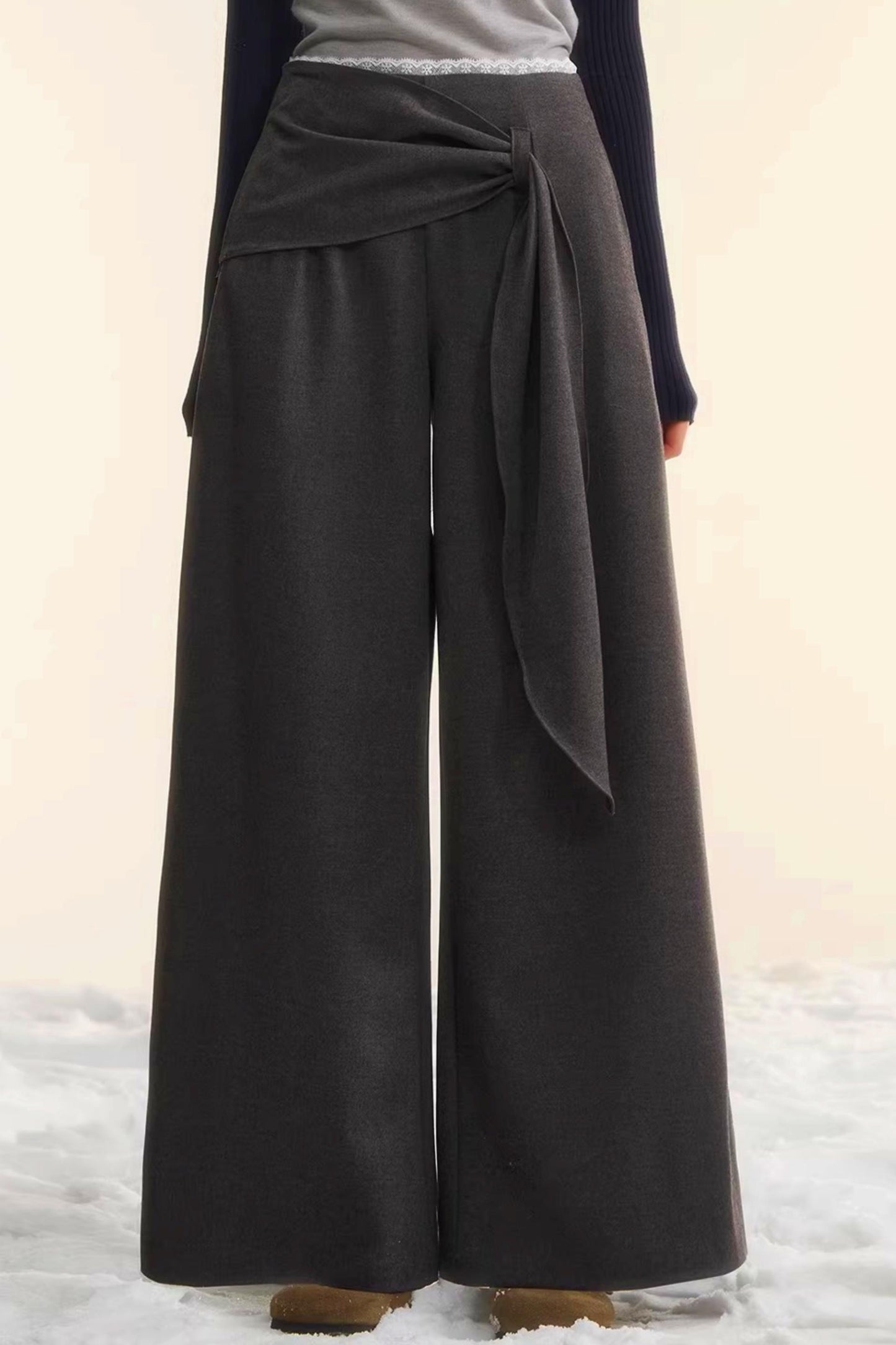 Retro Wide-Leg Tie-Up Pants