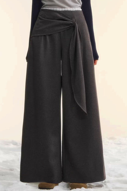 Retro Wide-Leg Tie-Up Pants