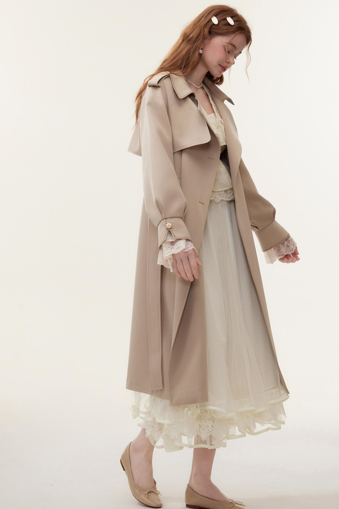 Oatmeal Chic Double-Breasted Trench Coat
