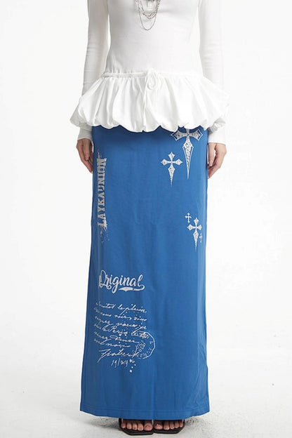 Vintage Cross Print Straight Skirt