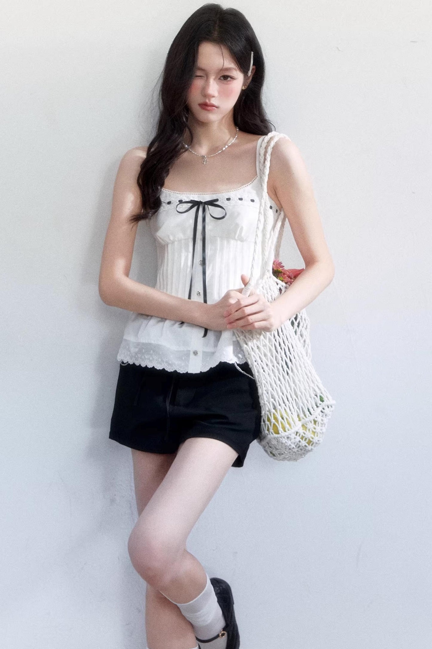 Black and White Ice Silk Two-Piece Set-Up