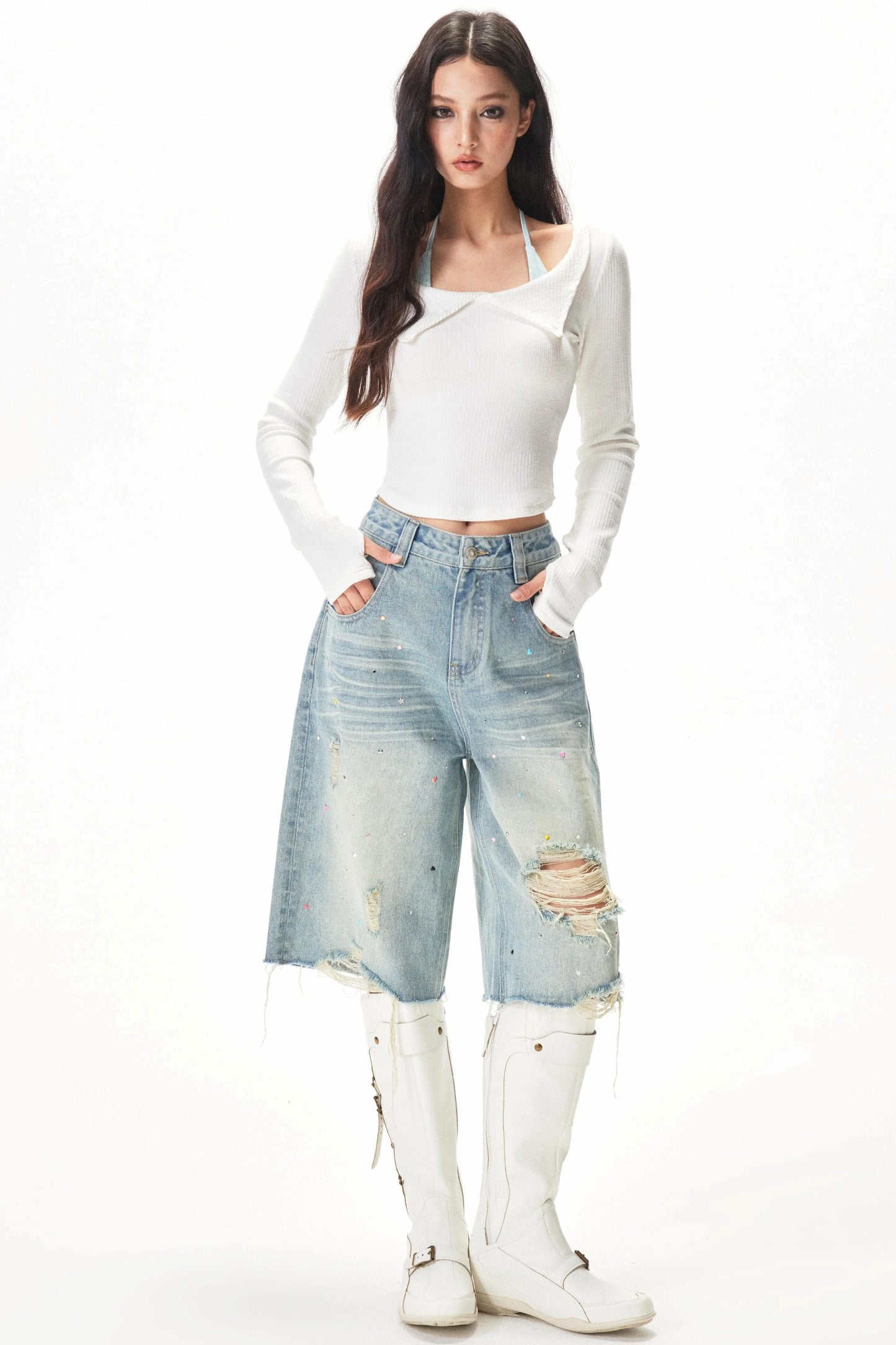 Retro Ripped Denim Shorts