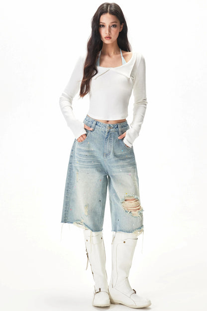 Retro Ripped Denim Shorts