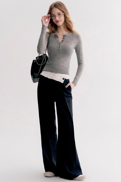 Tencel Wool Blend Straight-Leg Slacks