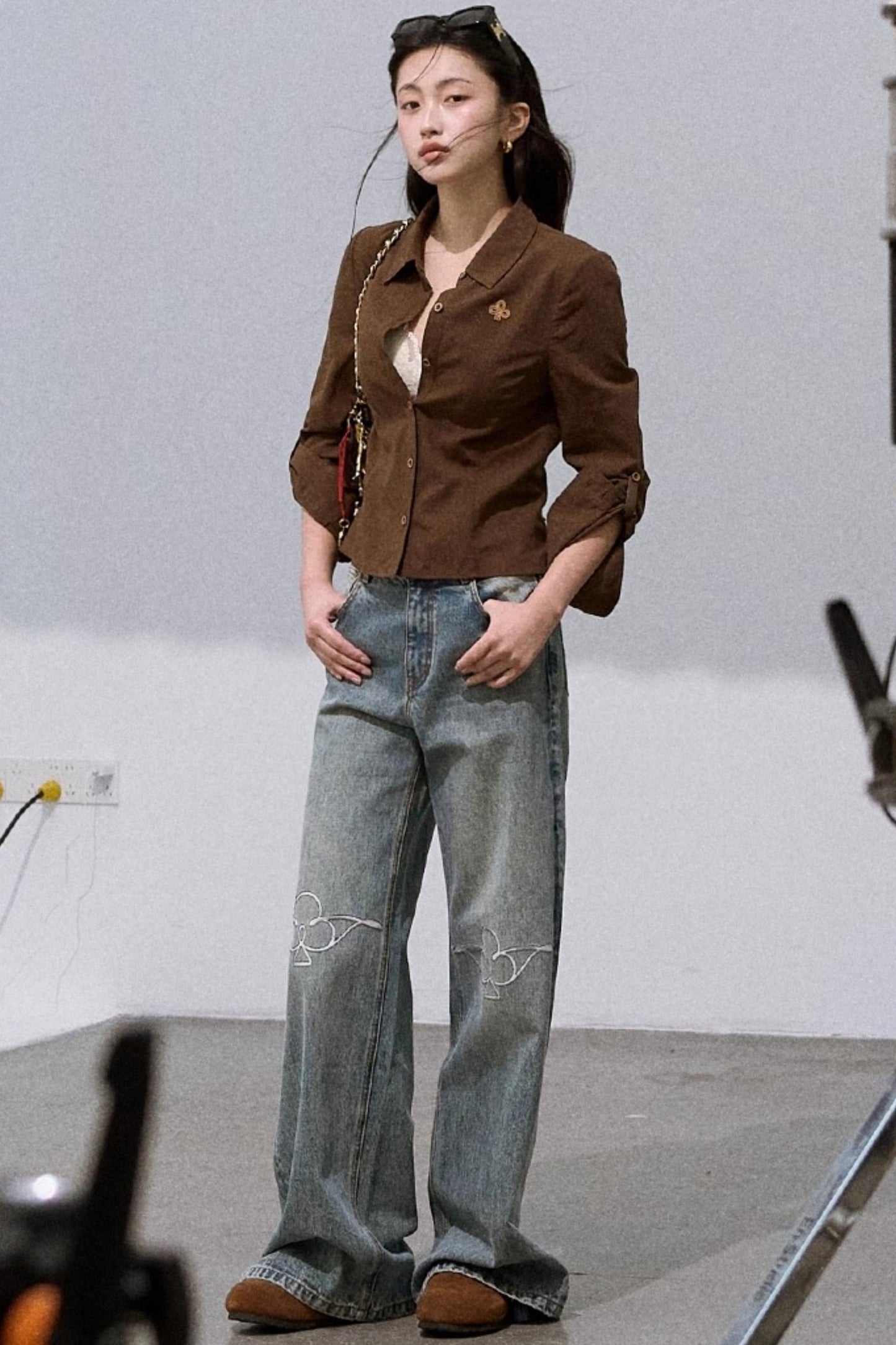 Vintage Burnt Flower Wide-Leg Jeans