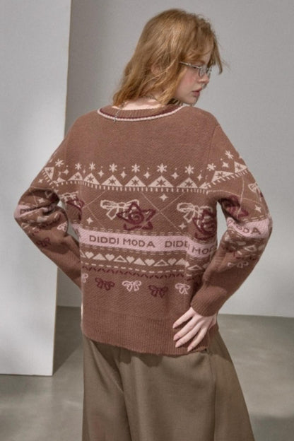 Fair Isle Bow Knit Sweater