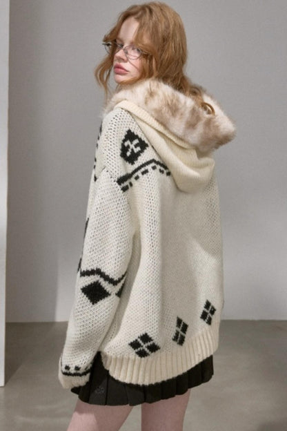 Detachable Fur Collar Knitted Cardigan