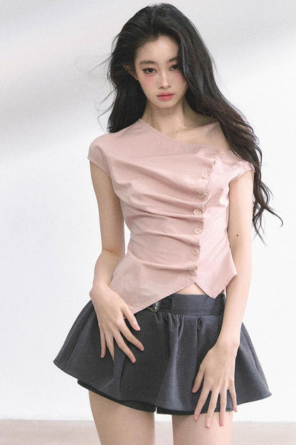 French Lace Asymmetrical Slim Fit Top