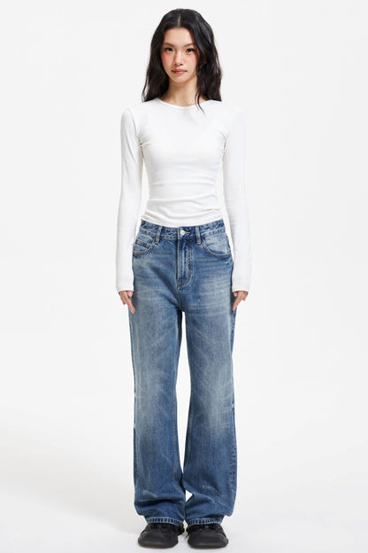 Washed Blue Ripped Denim Pants