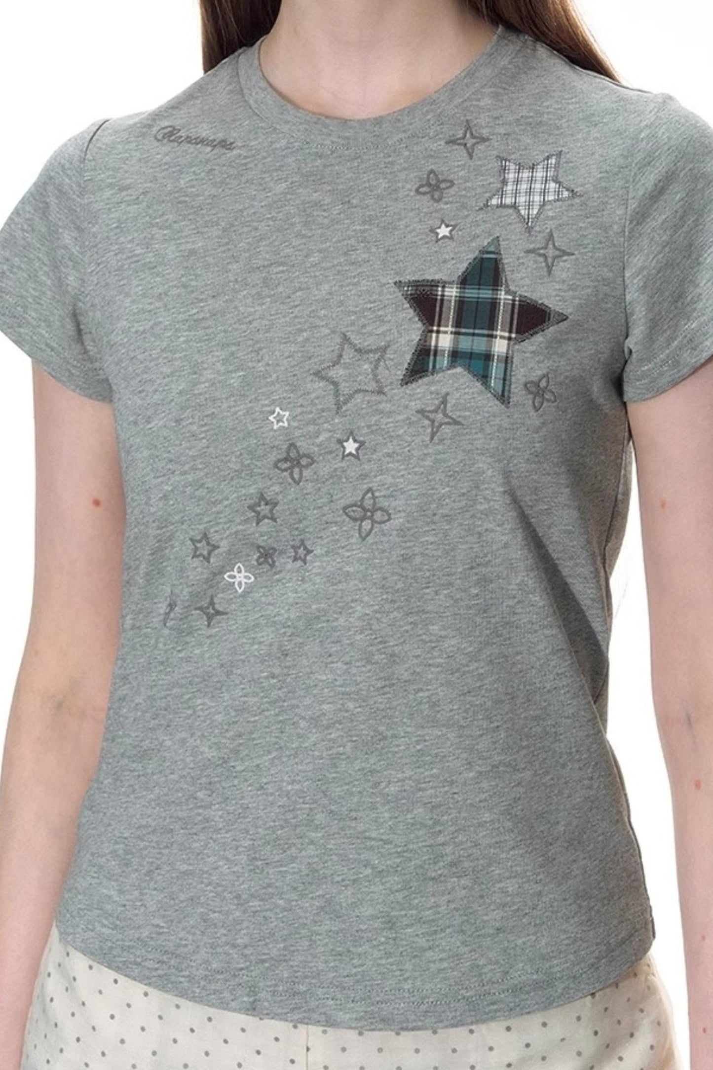 Star Patch Embroidered Short Sleeve Top