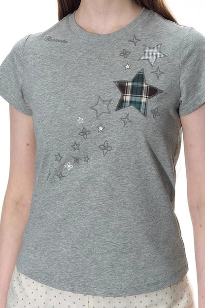 Star Patch Embroidered Short Sleeve Top