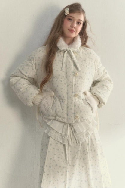 Floral Corduroy Pleated Jacket Set-Up