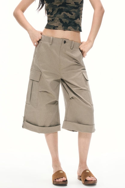 Khaki Wide-Leg Work Pants