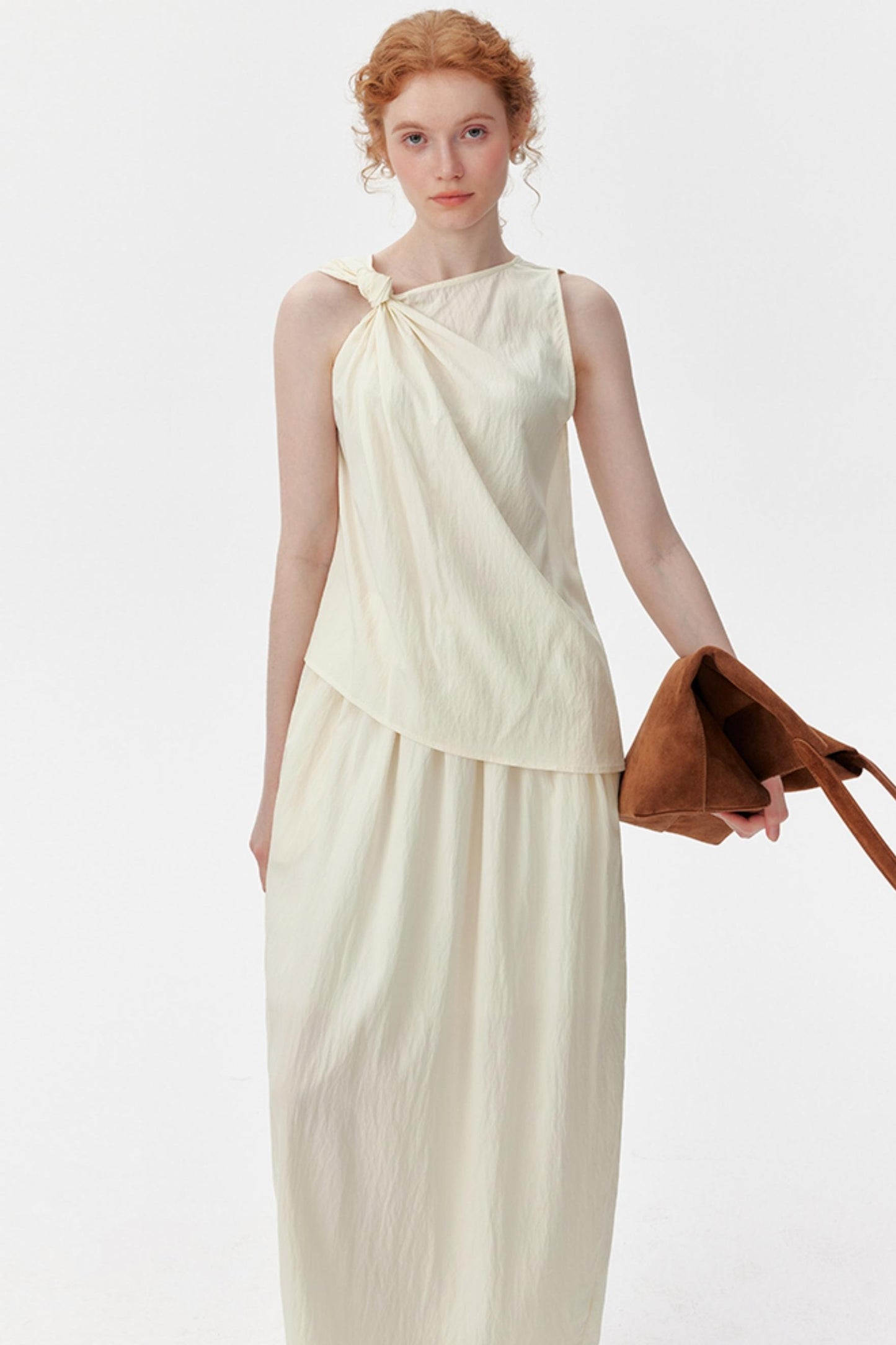 Textured Knot Vest & Skirt Set