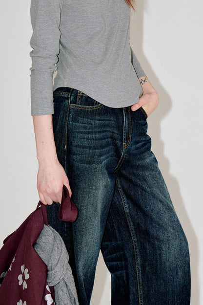 Button-Embellished Crew Neck Top