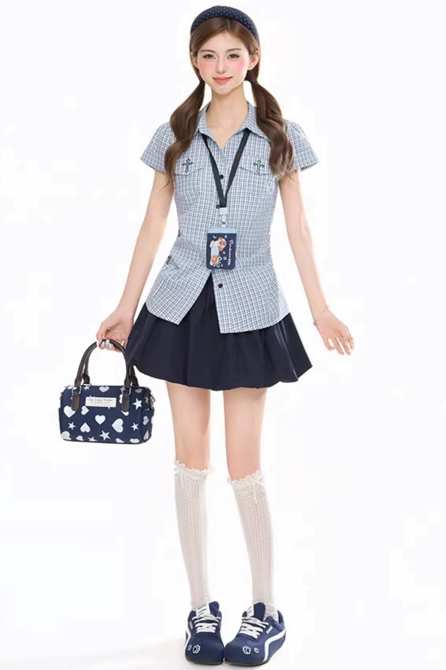 Plaid Waist-Cinching Blouse