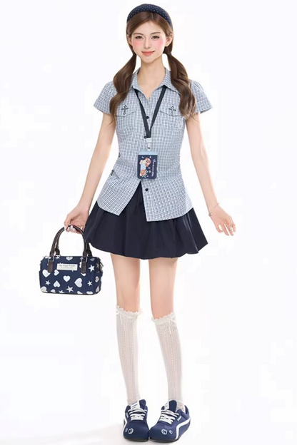 Plaid Waist-Cinching Blouse