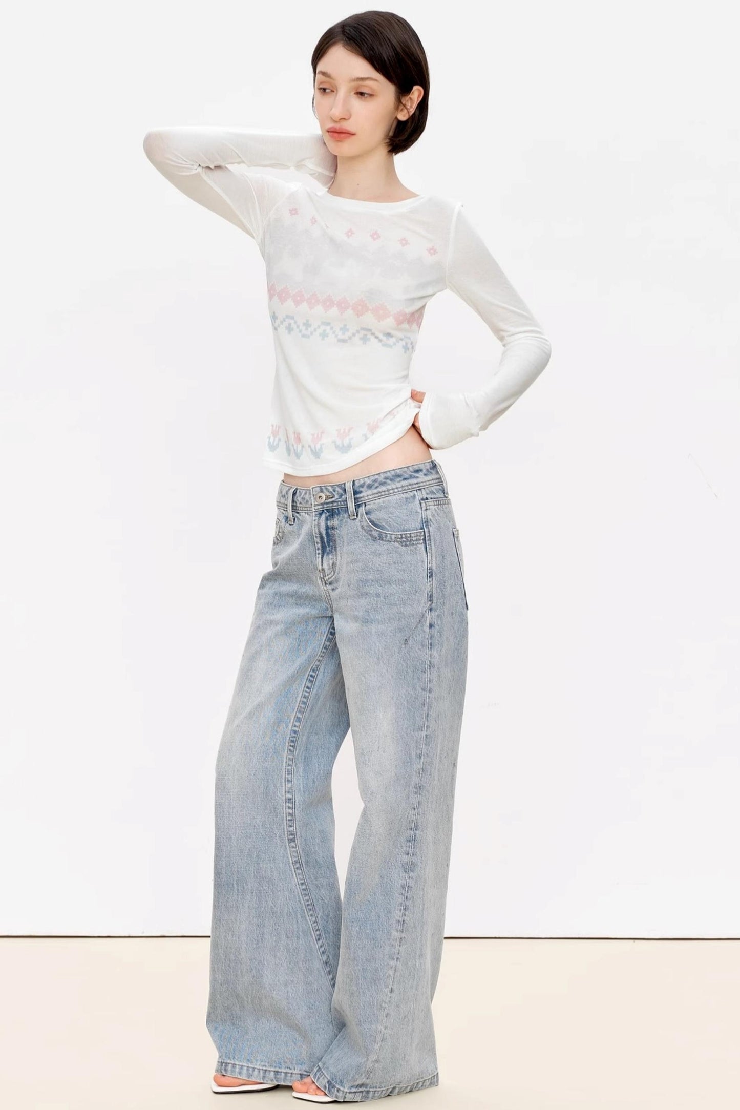 Fair Isle Wool Blend Long Sleeve Tee