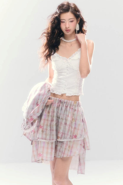 Lace-Tie Cotton Cardigan Matching Set