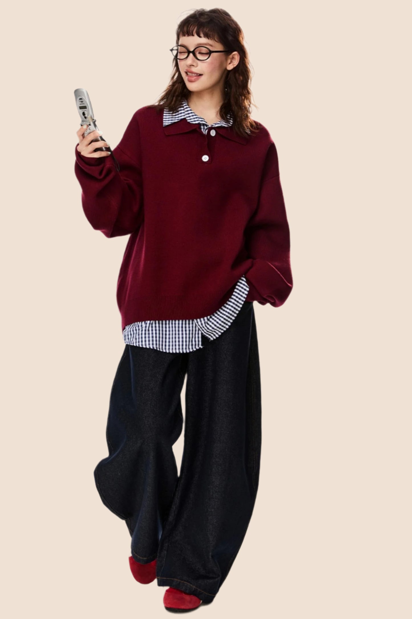 American Loose Fit Polo Sweater Top