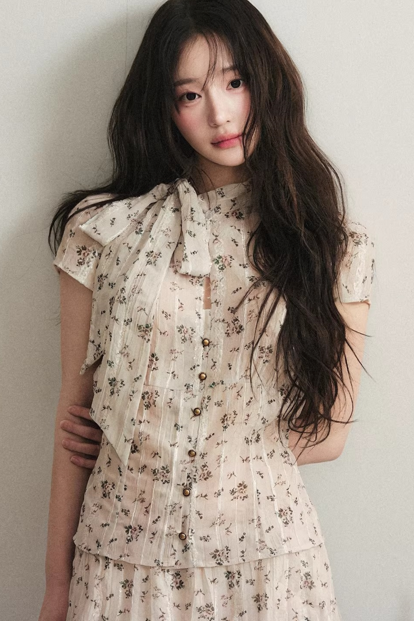 Beige Floral Chiffon Two-Piece Set-Up