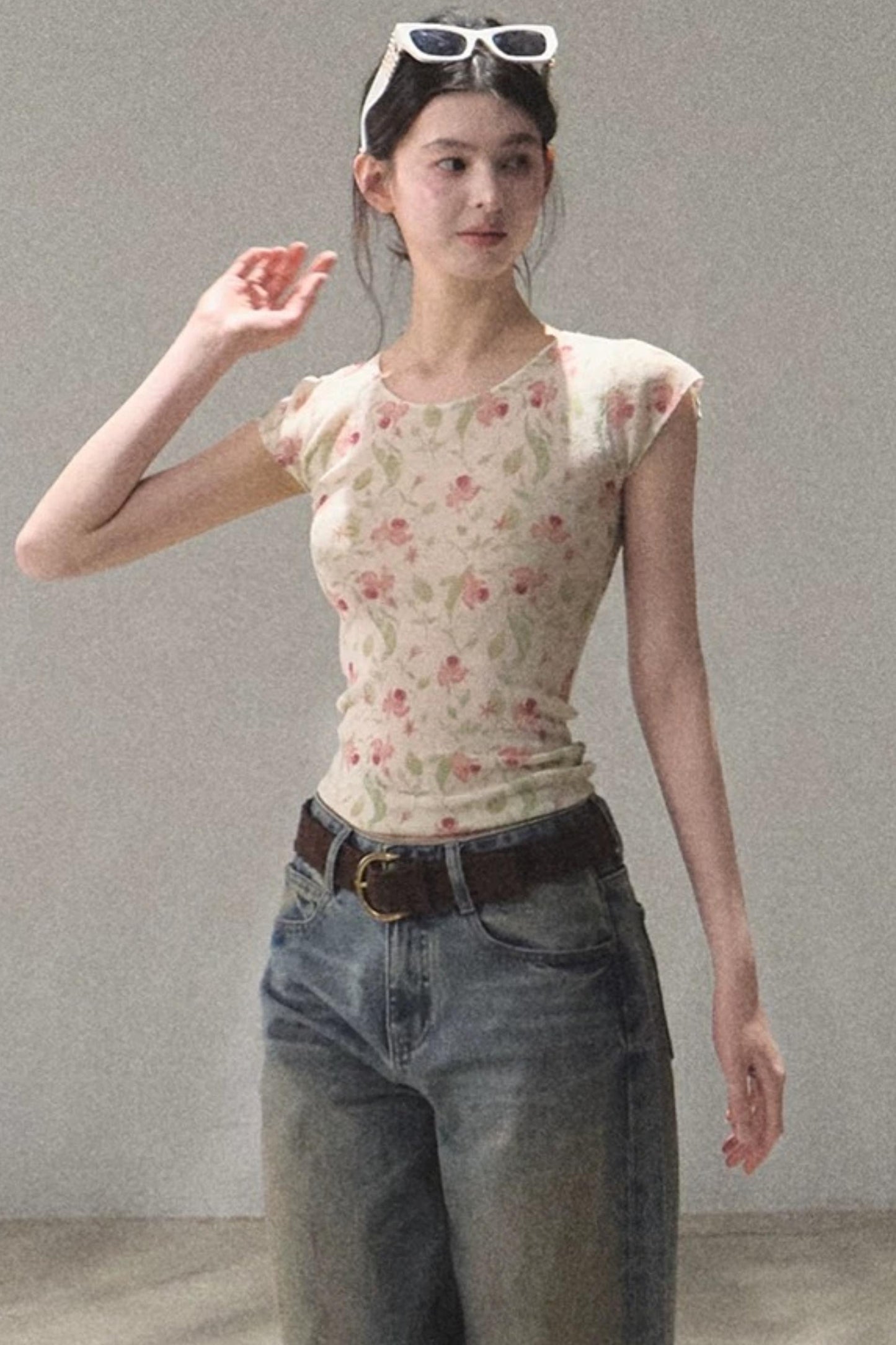 Linen Floral Cinched Top