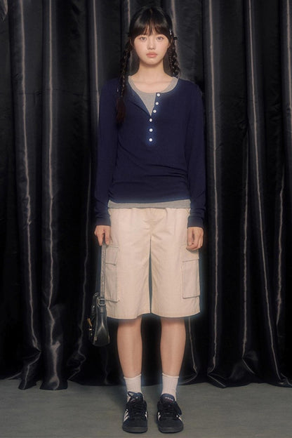 Open Front Long-Sleeved T-shirt & Vest Set-Up