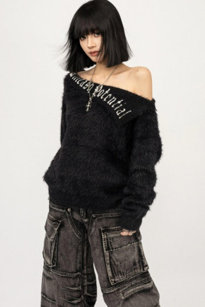 Retro Off-Shoulder Knit Top