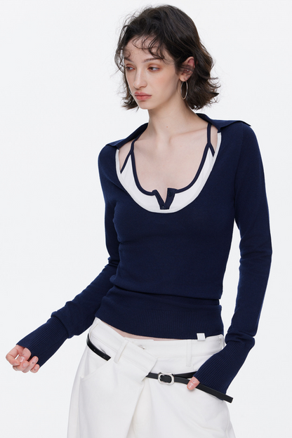 Color-Blocked Wool Knit Top Set-Up