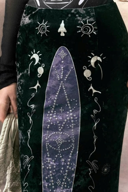 Hand-Painted Velvet Fishtail Skirt