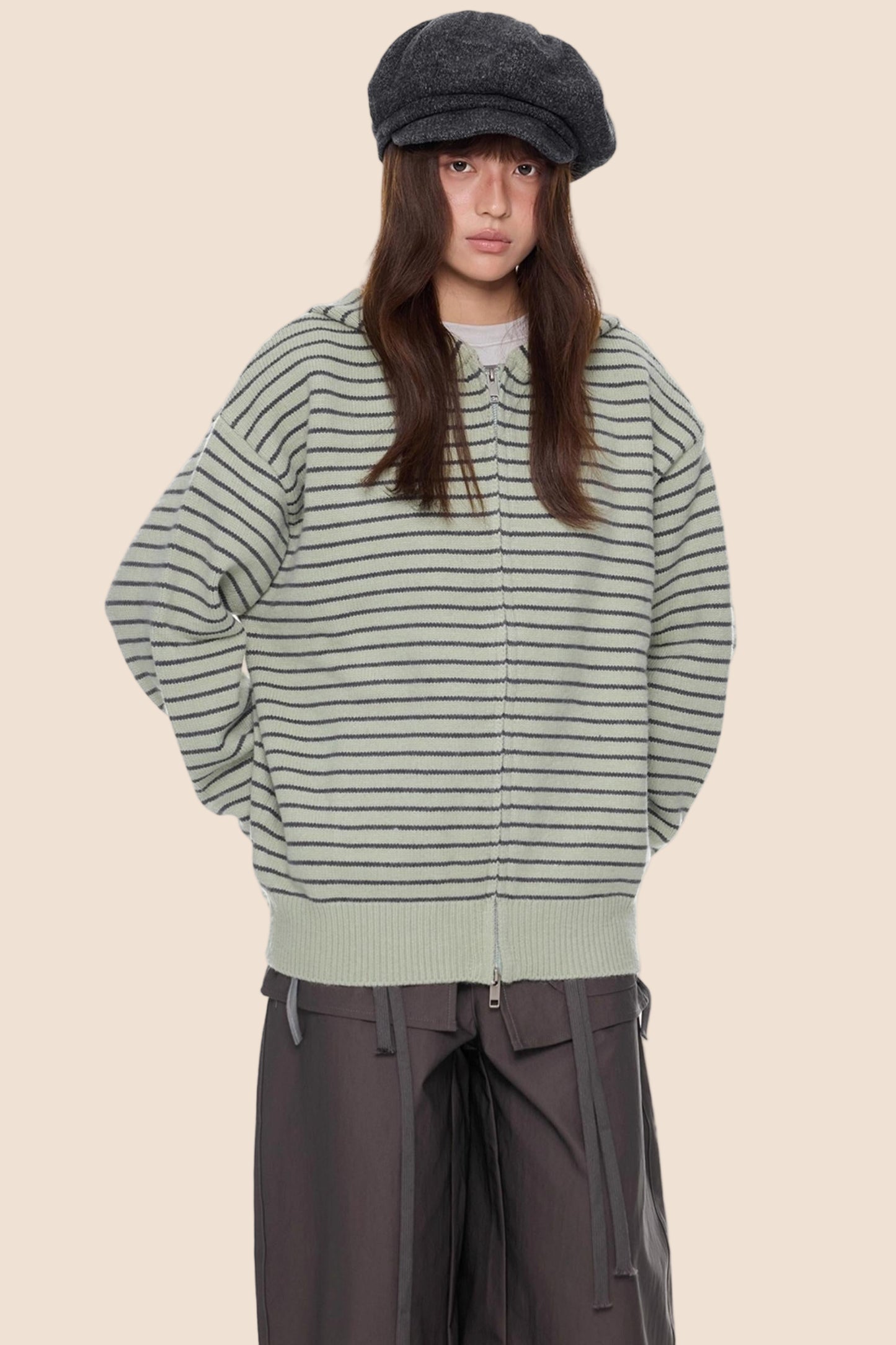 Color-Block Striped Knit Cardigan