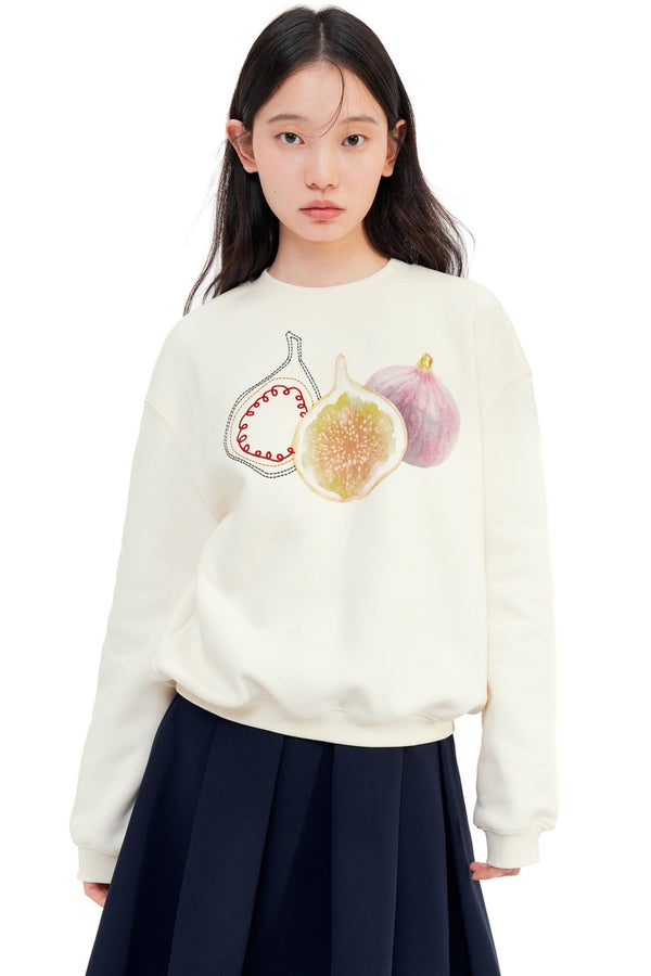 Fig Embroidered Crew Neck Top