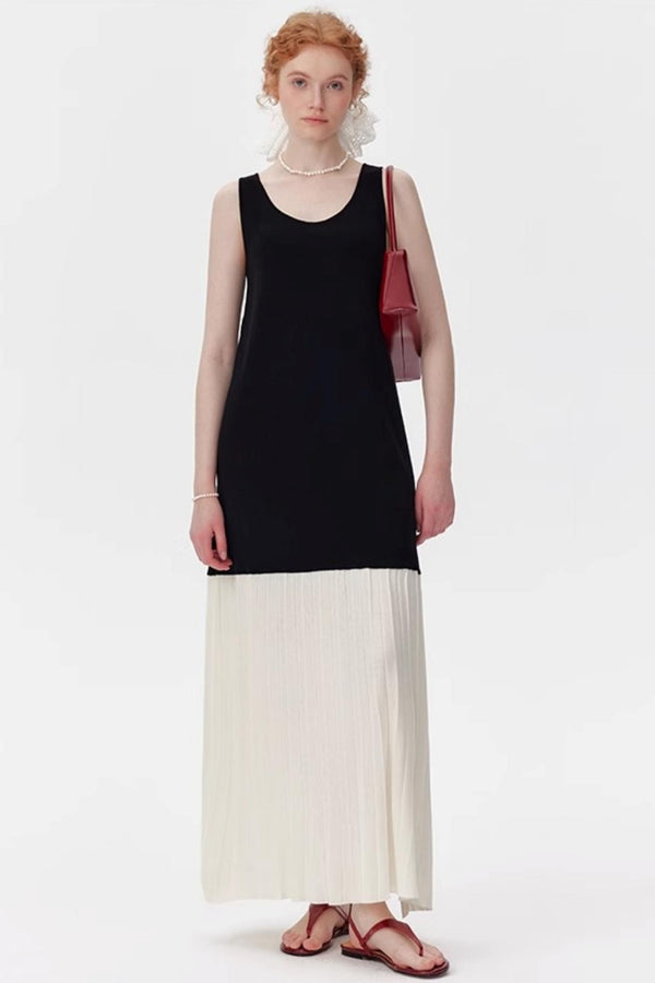 Color-Block V-Neck Sleeveless Dress