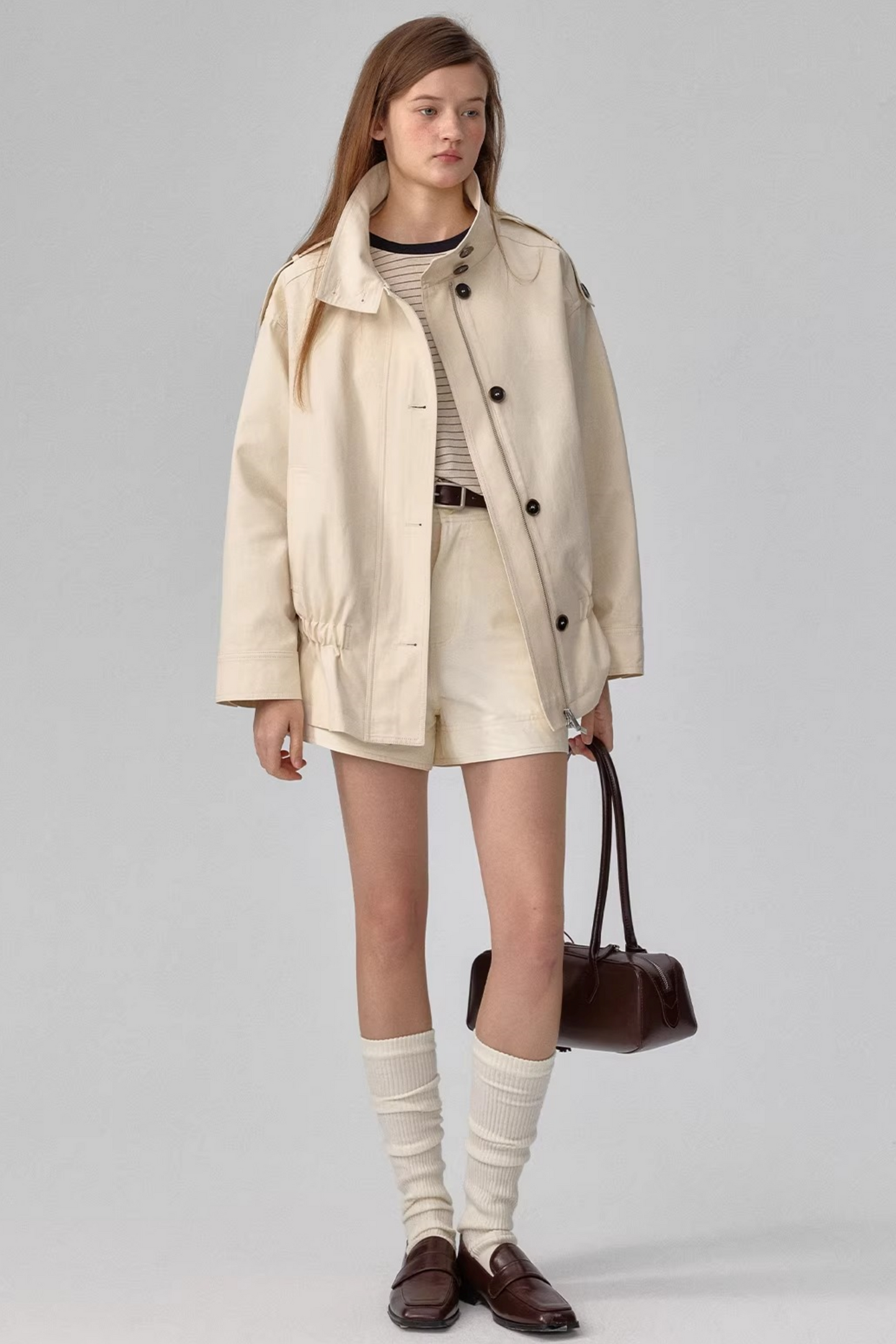 Tencel Cotton Stand Collar Trench Coat