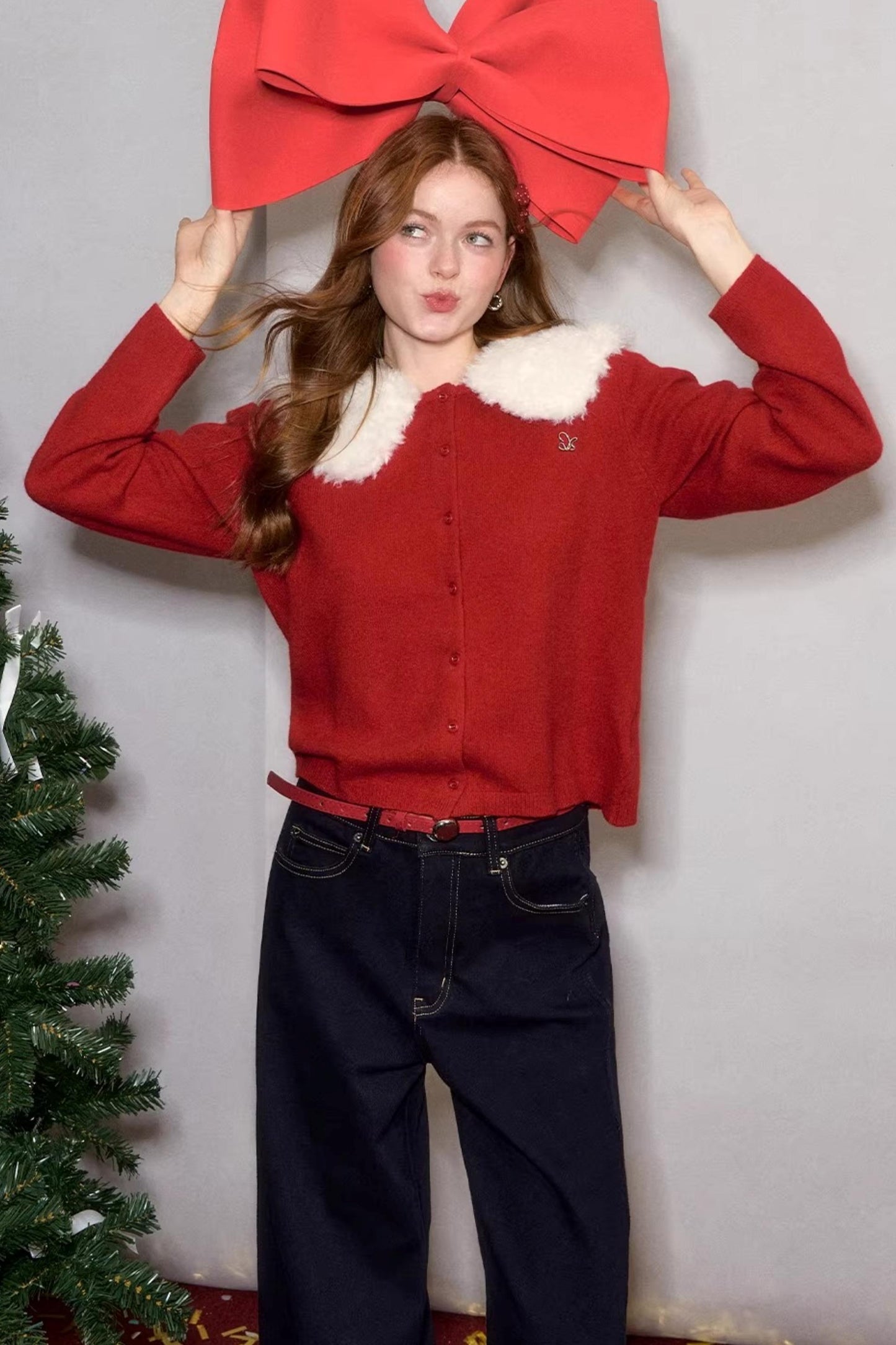 Wool Detachable Fur Collar Cardigan