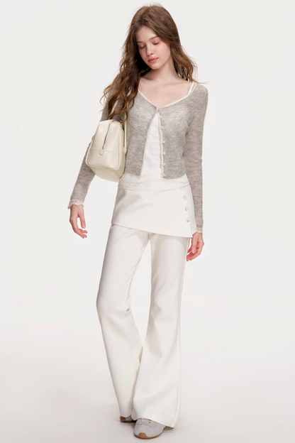 Faux Pearl Spliced Flared Pants