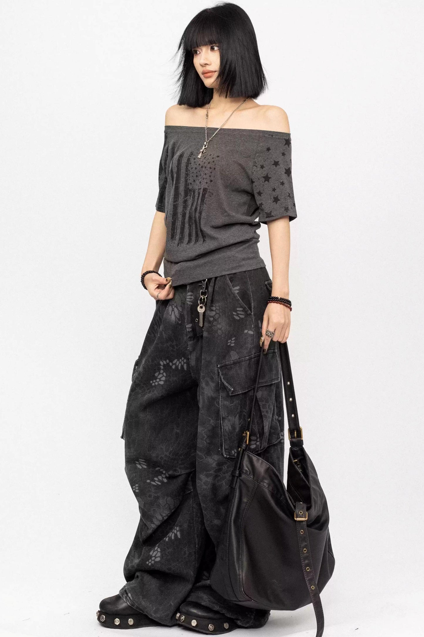 Retro Printed One-Shoulder Top