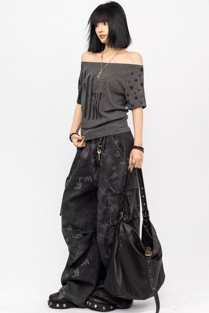 Retro Printed One-Shoulder Top