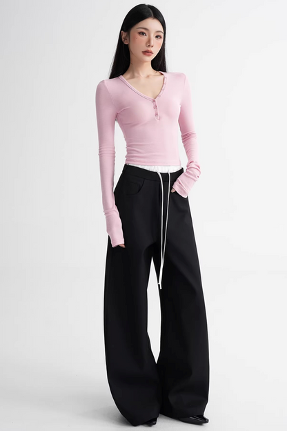 Elegant Color-Blocking Wide-Leg Pants