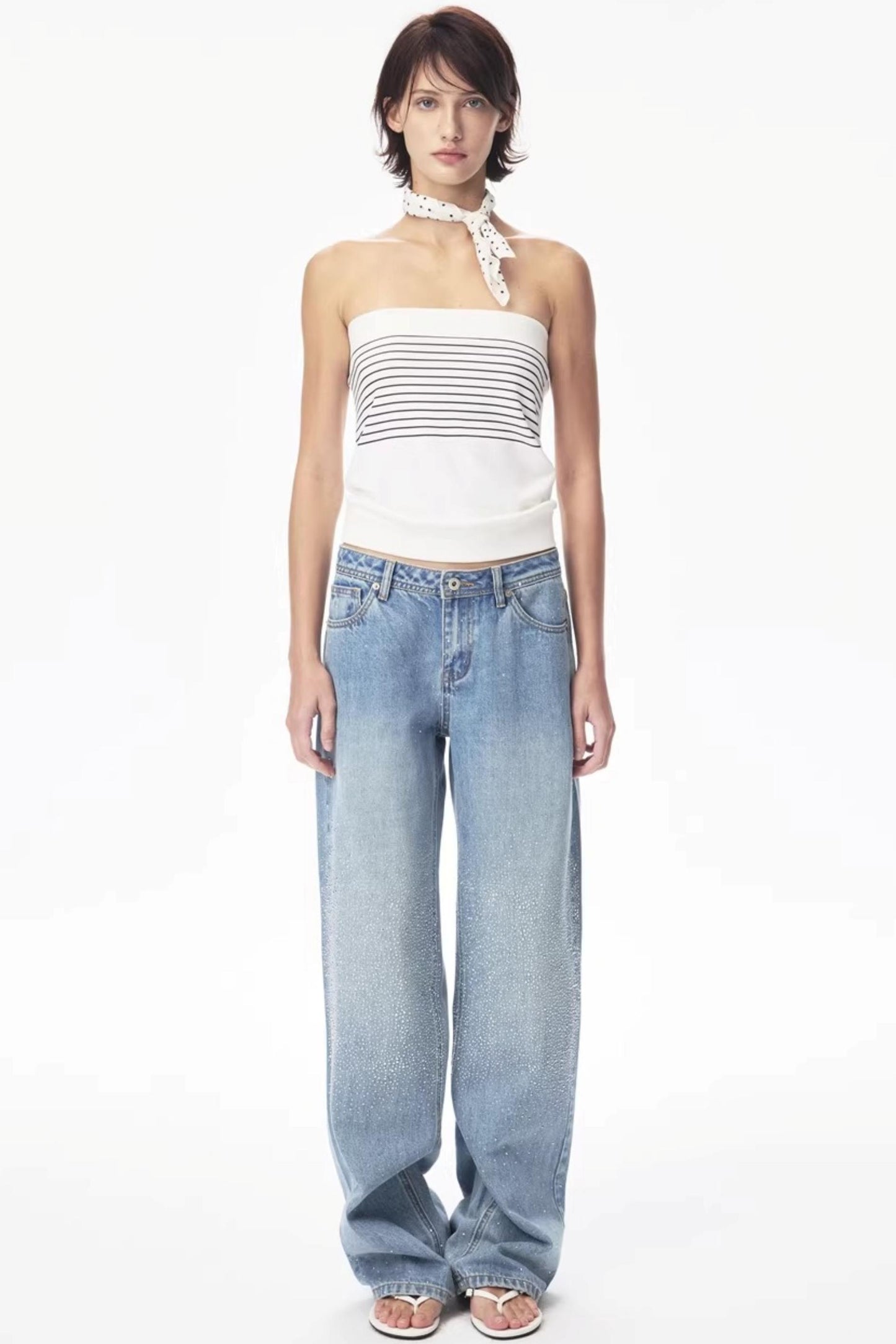 Curri White Striped Tube Top