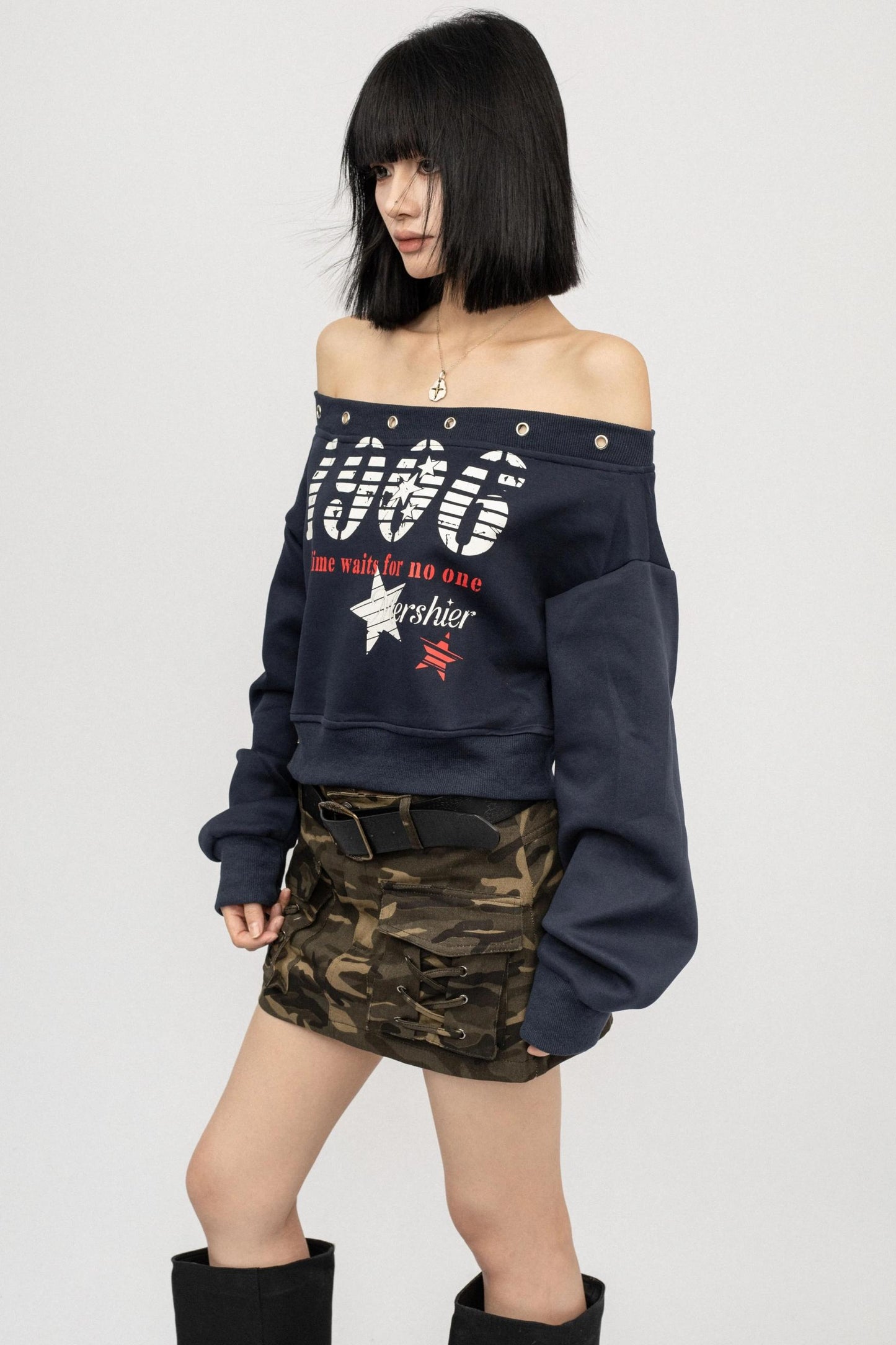 Vintage Spice schulterfreies T-Shirt