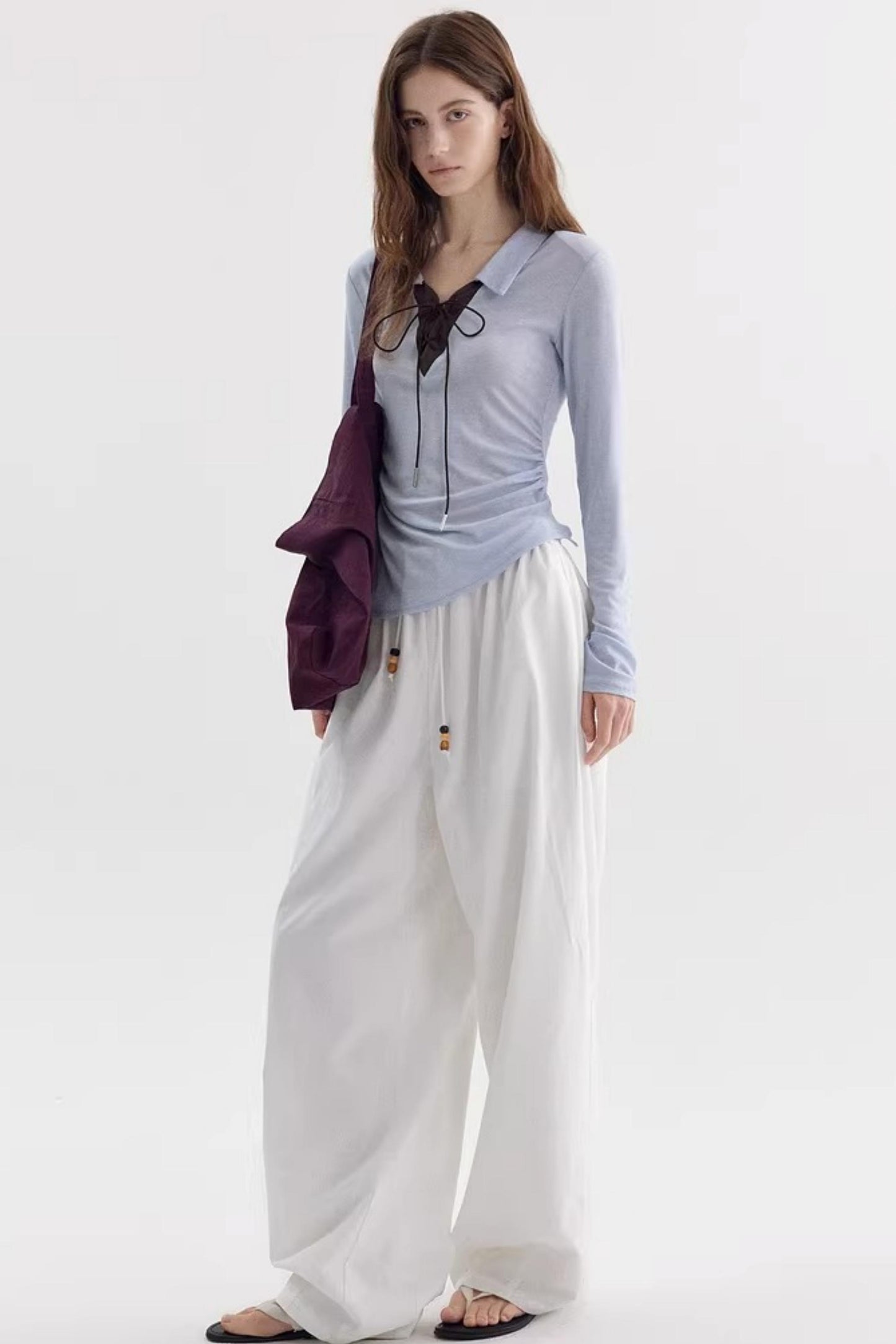 White Drapey Wide-Leg Pants