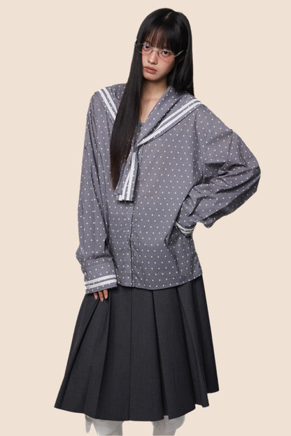 Navy Polka Dot Striped Shirt