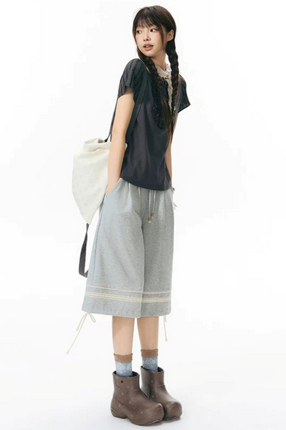 Patchwork Knit Mid-Length Casual Sweatpants